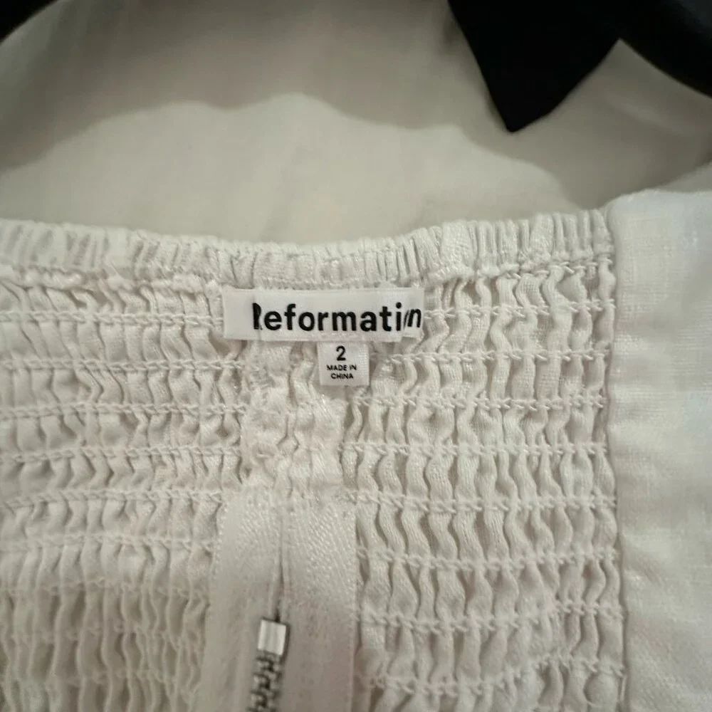 Reformation White Puff-Sleeve Cropped Blouse